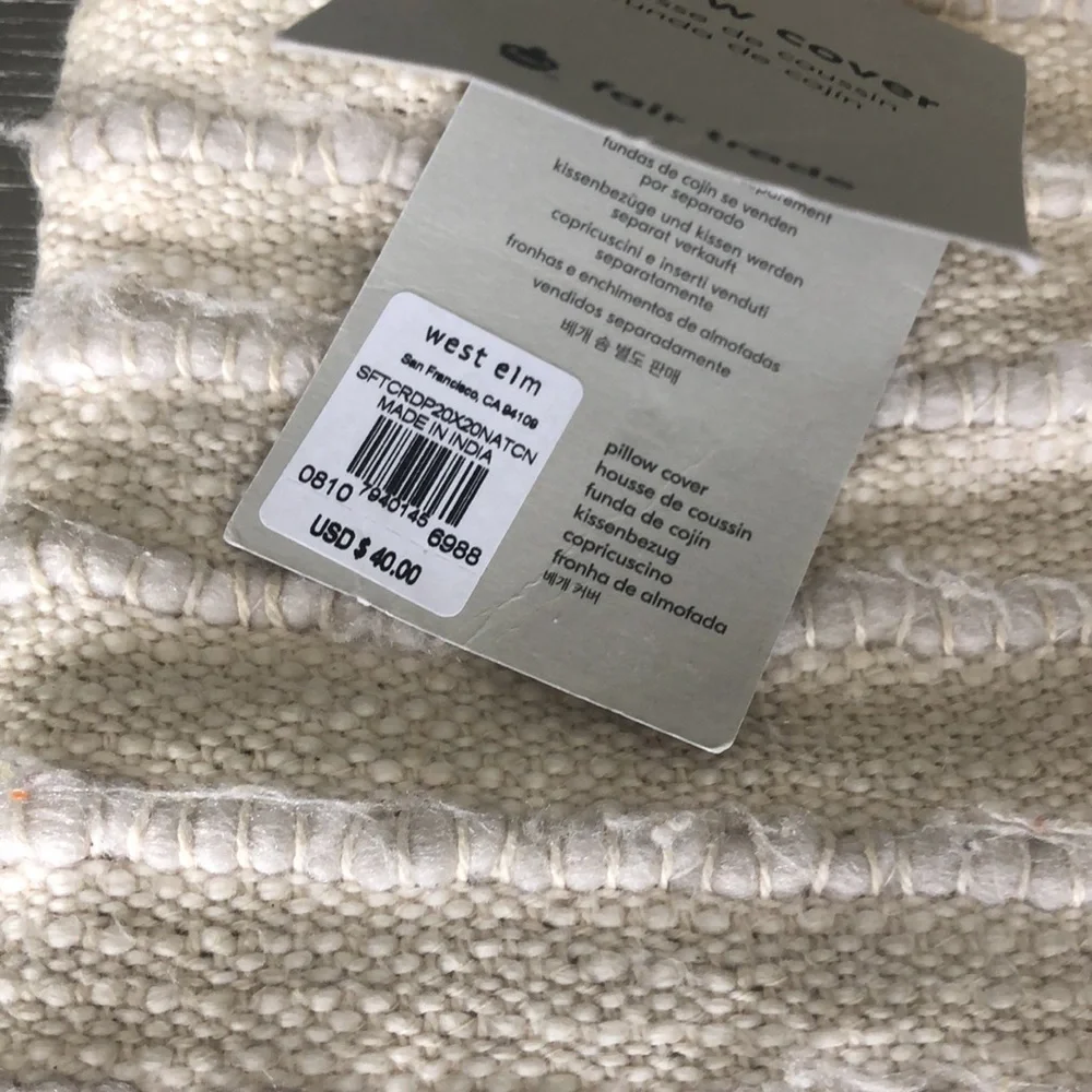 West elm India pillow cover 20”x20”